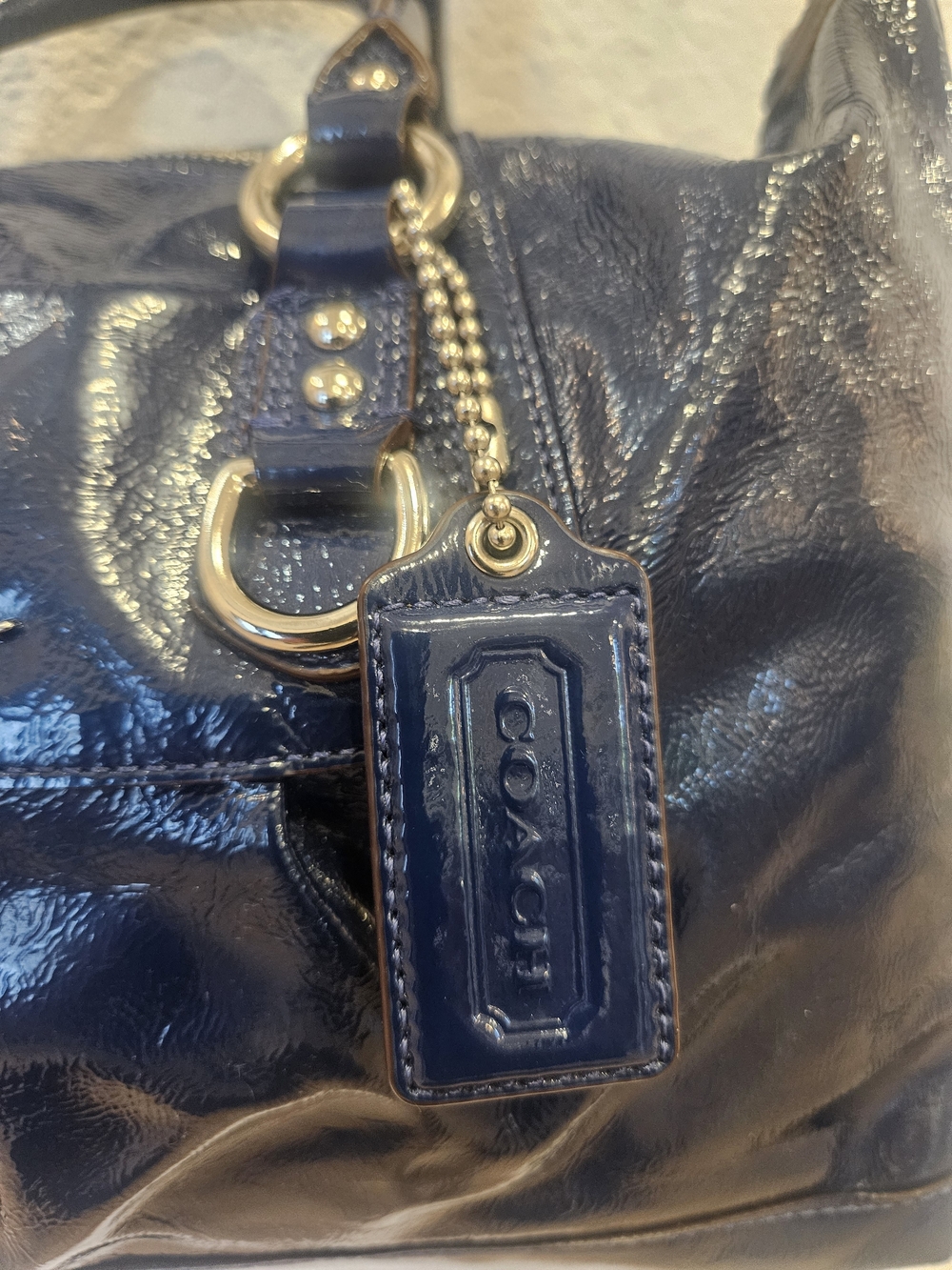 Coach Patent Blue Liquid Leather Satchel Bag - Picture 12 of 13